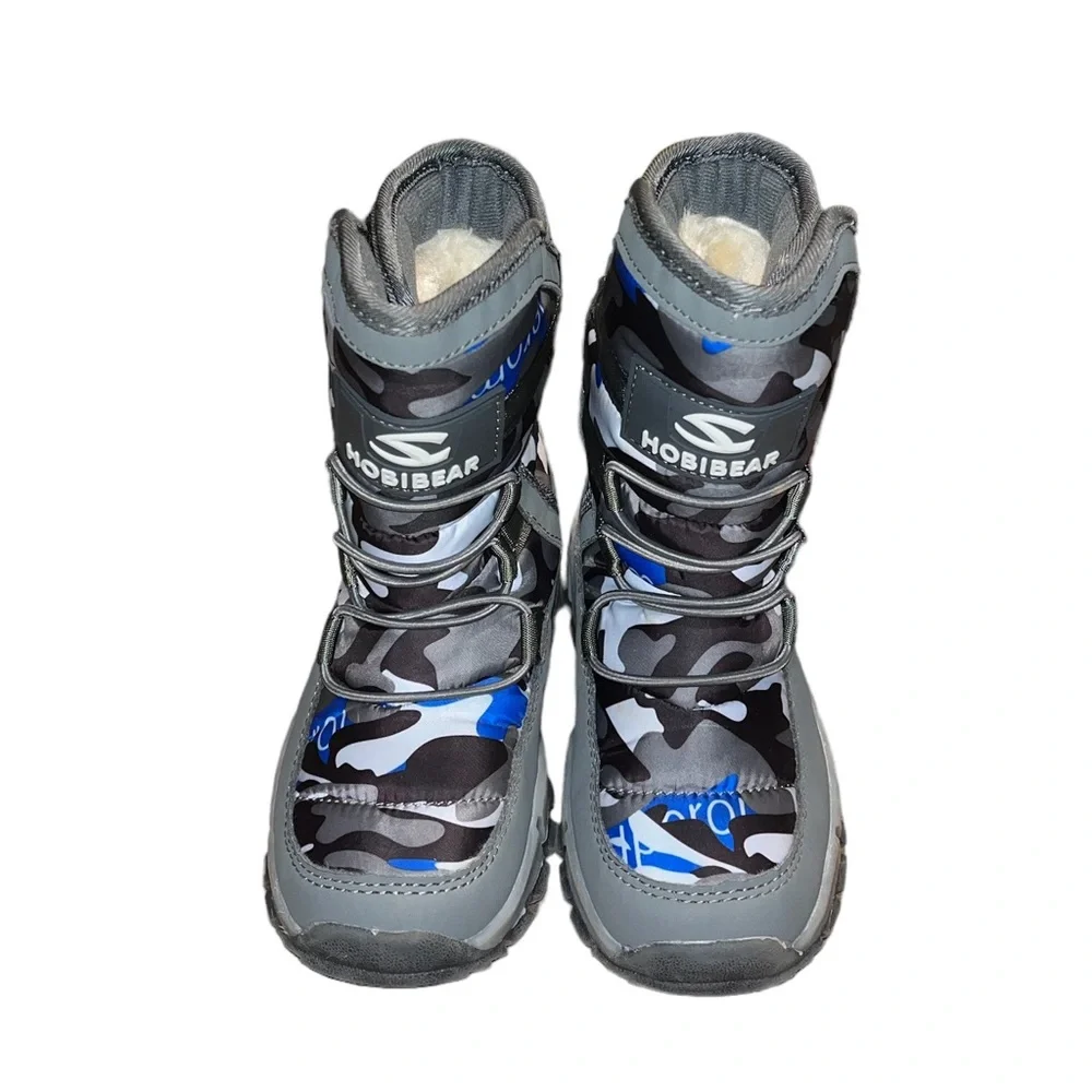Hobibear Kids Blue & Gray Camo Winter Boots